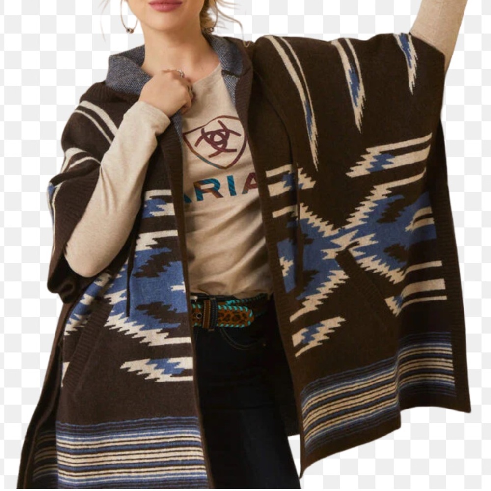 Ariat Chimayo Western Aztec Hooded Sweater Poncho L-XL Wool Blend - Picture 2 of 16